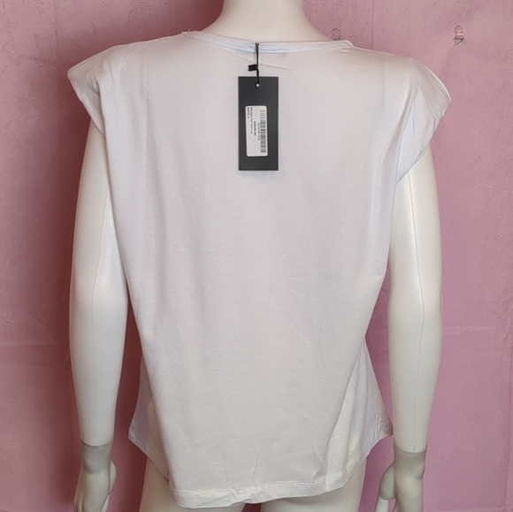 Nasty Gal White Oversized Cotton Tank Top with Shoulder Pads size 8 - Picture 2 of 6